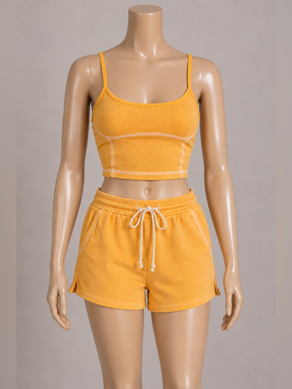Urban Outfitters Orange Ribbed Cami & Shorts Set Top M Bottoms S